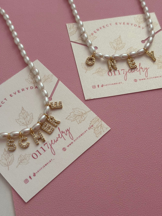 Mini Golden Pearl Name Necklace