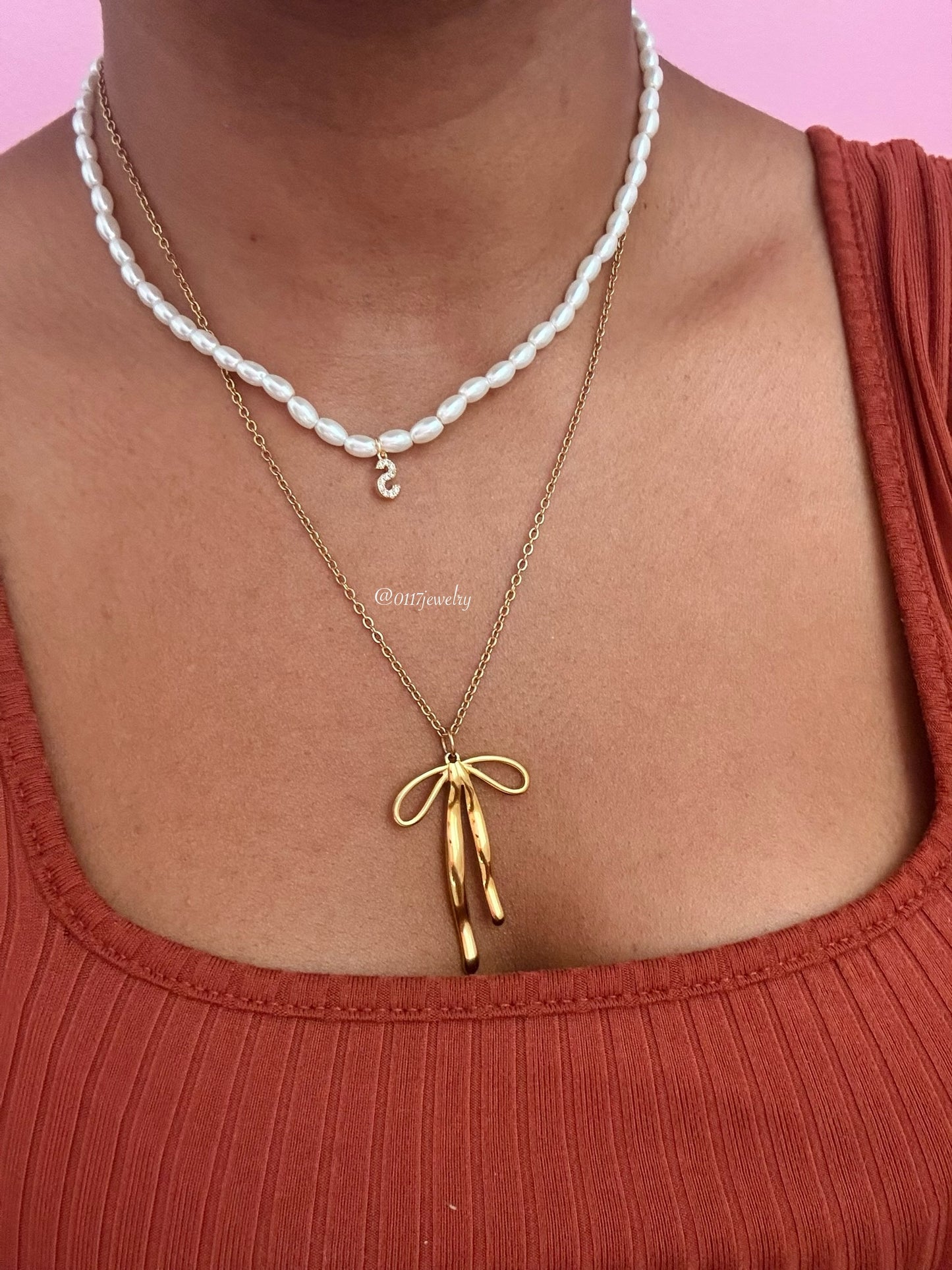 Mini Golden Initial Pearl Necklace